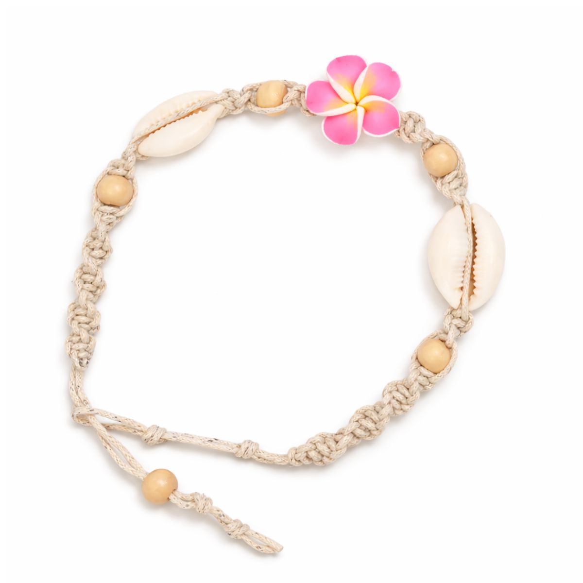 Pink Flower Beaded Shell Anklet