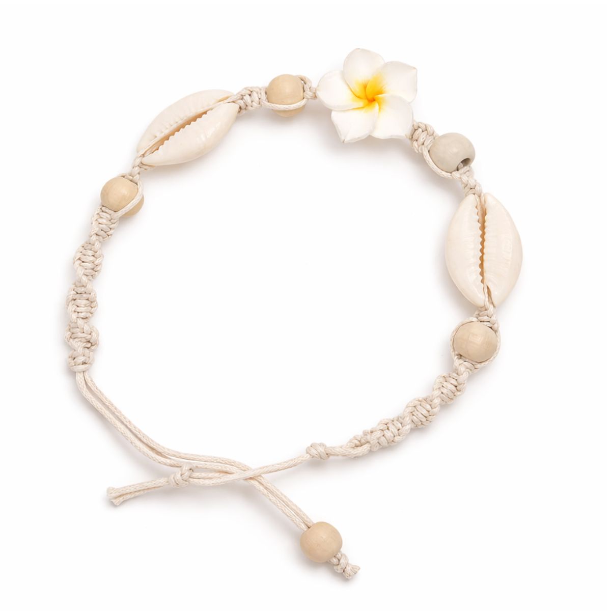 White Flower Beaded Shell Anklet