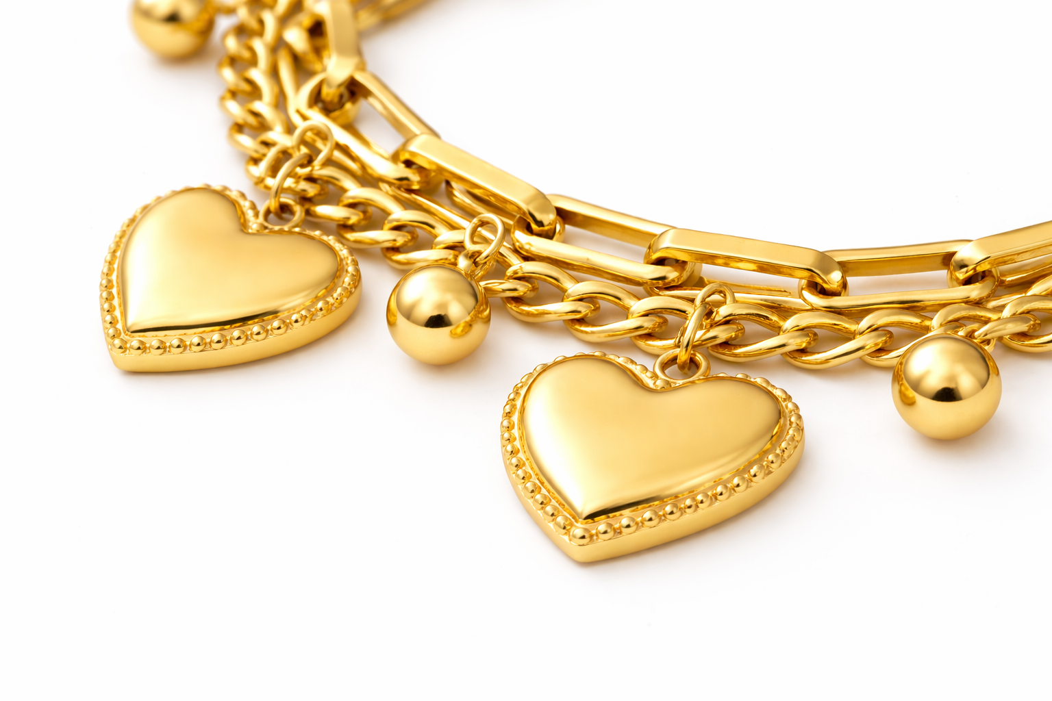 Layered Heart Charm Bracelet