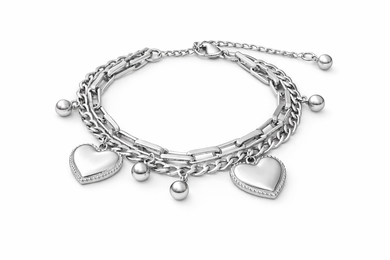 Layered Heart Charm Bracelet