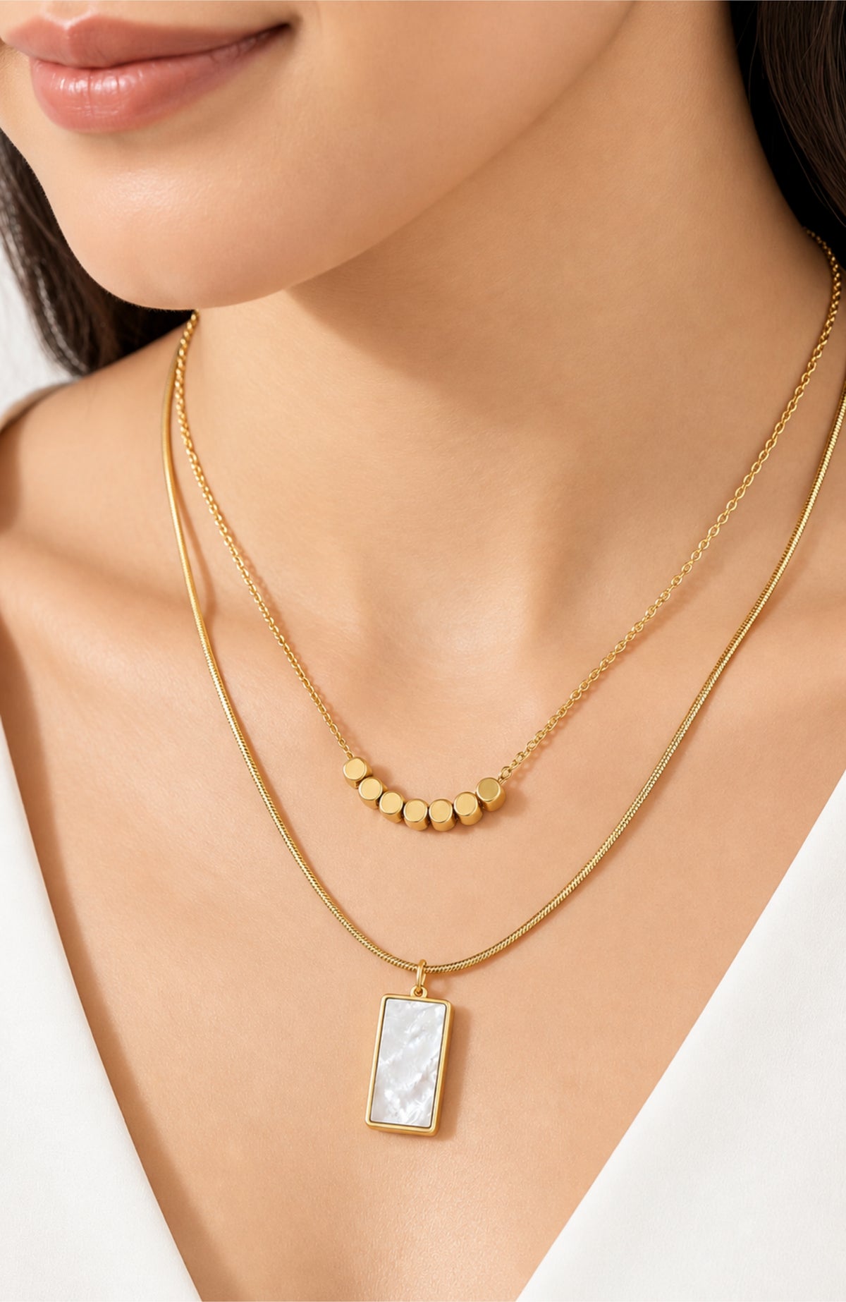 Layered White Pendant Necklace