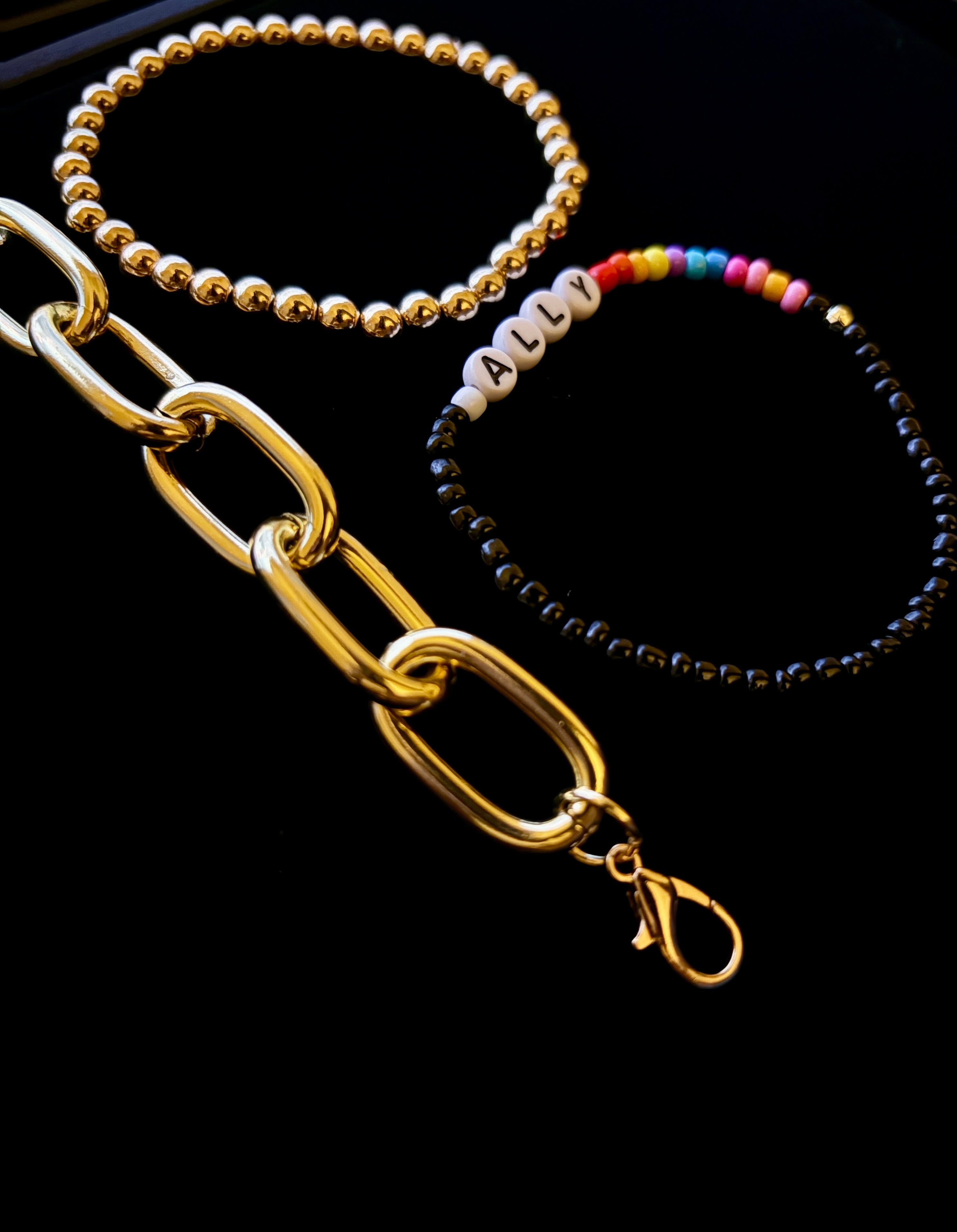 3-Piece Rainbow Beaded & Gold-Tone Link Bracelet Set – Ally