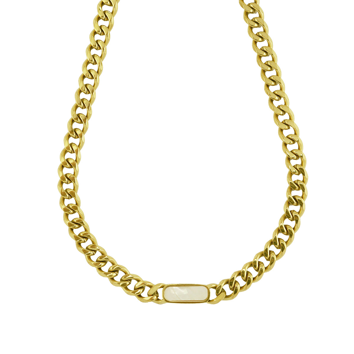 Gold Inlay Mother of Pearl Stainless Steel Necklace