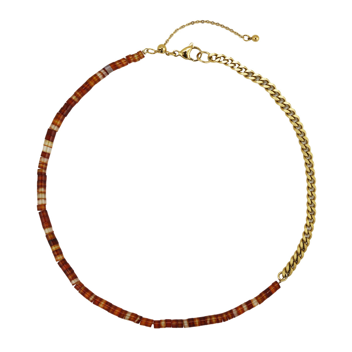 Genuine Stone Bead and Stainless Steel Chain Necklace