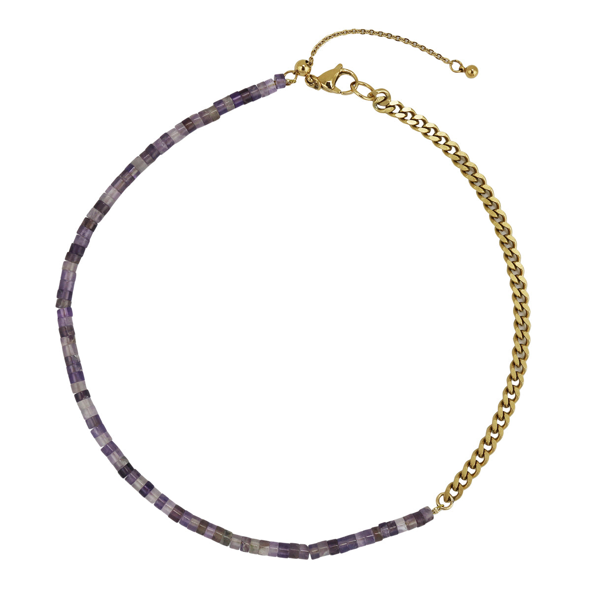 Genuine Stone Bead and Stainless Steel Chain Necklace