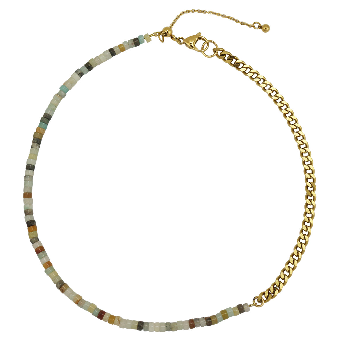 Genuine Stone Bead and Stainless Steel Chain Necklace