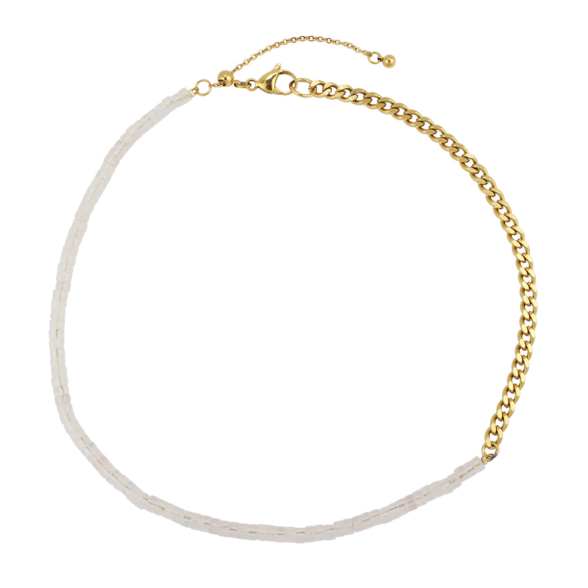 Genuine Stone Bead and Stainless Steel Chain Necklace