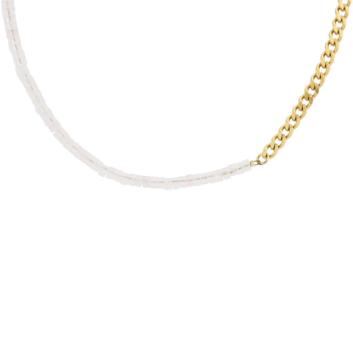 Genuine Stone Bead and Stainless Steel Chain Necklace
