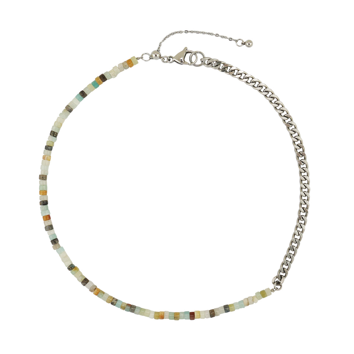 Genuine Stone Bead and Stainless Steel Chain Necklace