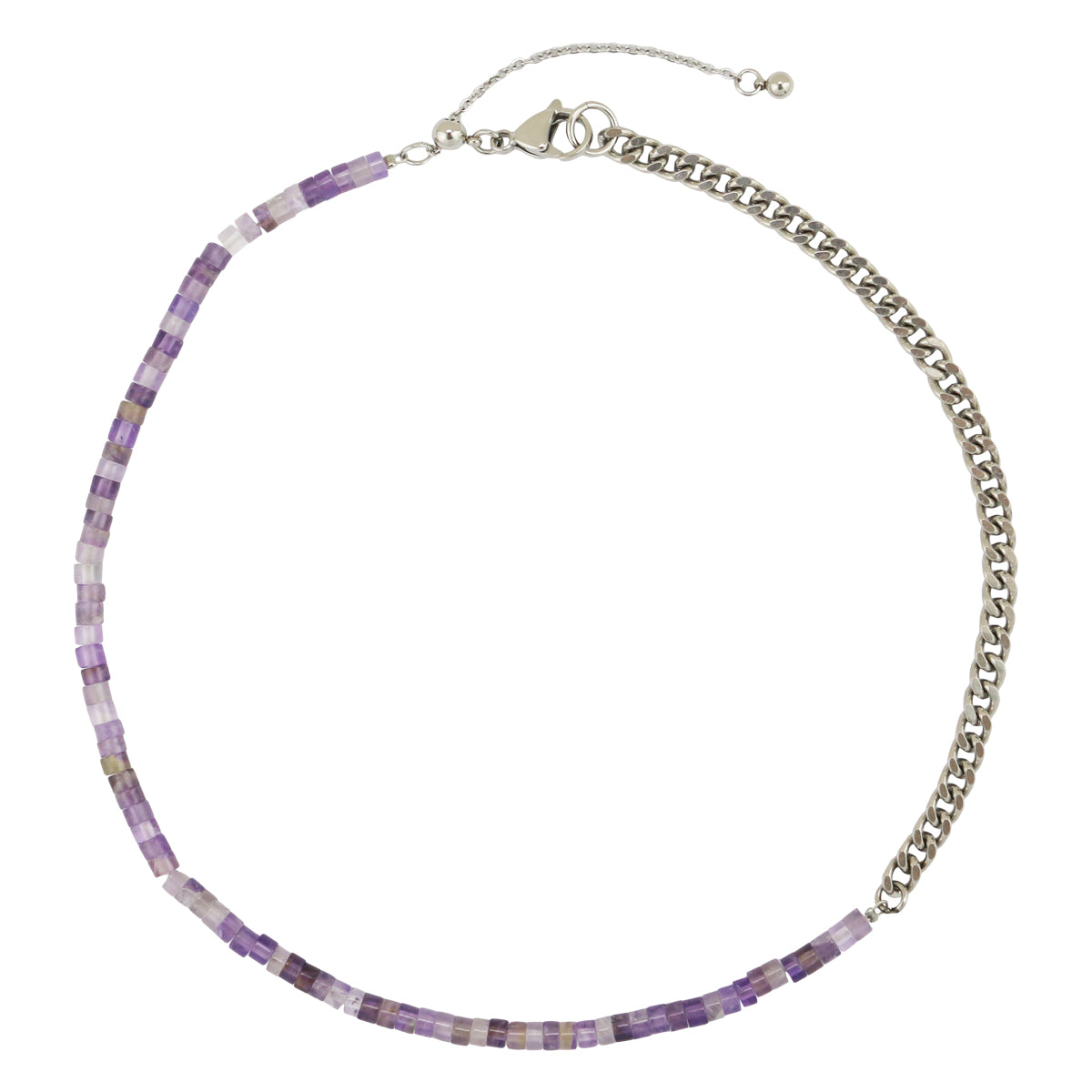 Genuine Stone Bead and Stainless Steel Chain Necklace