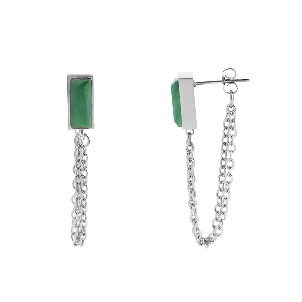 Stainless Steel and Genuine Stone Loop Chain Earrings