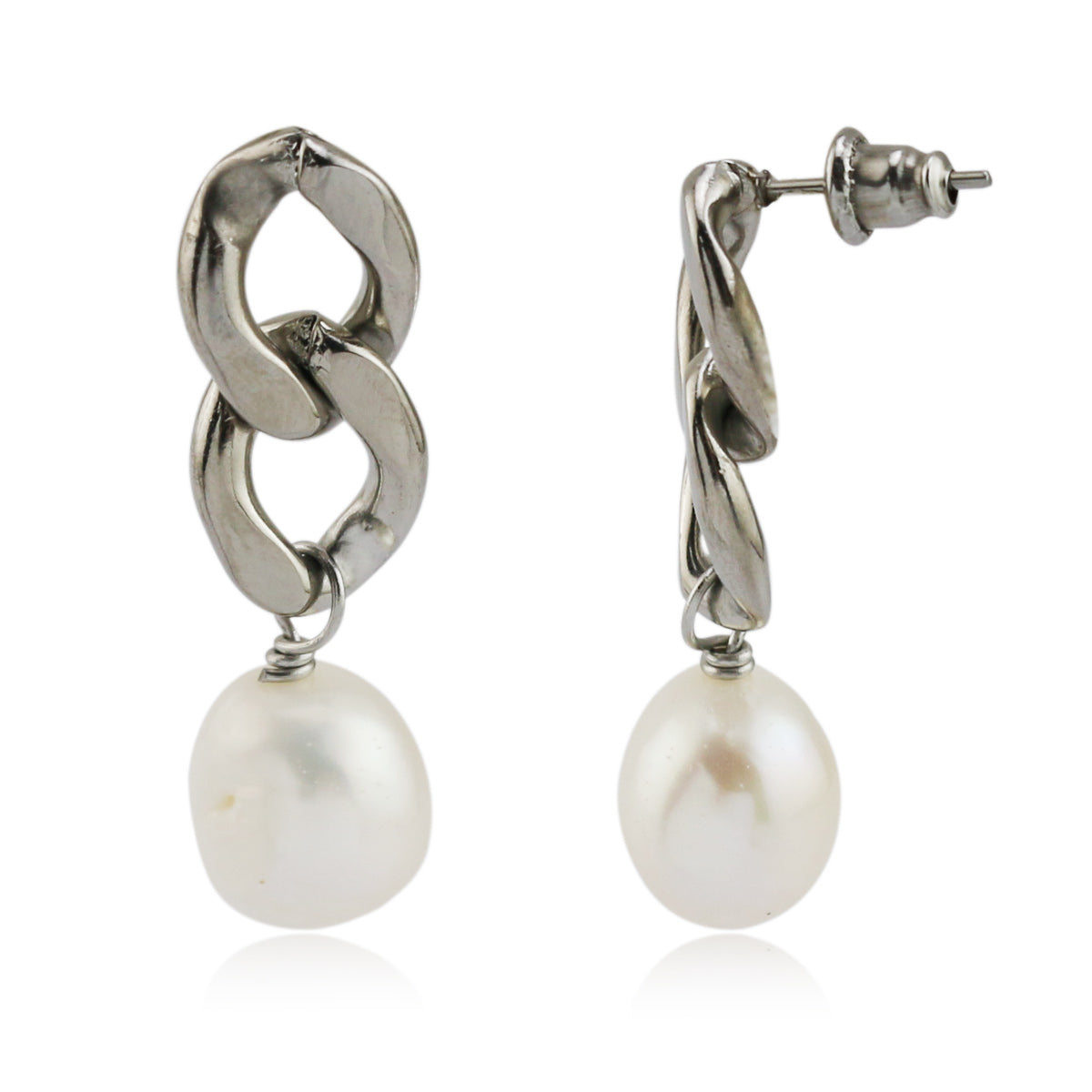 Stainless Steel Curb Chain Drop Earring with Pearl