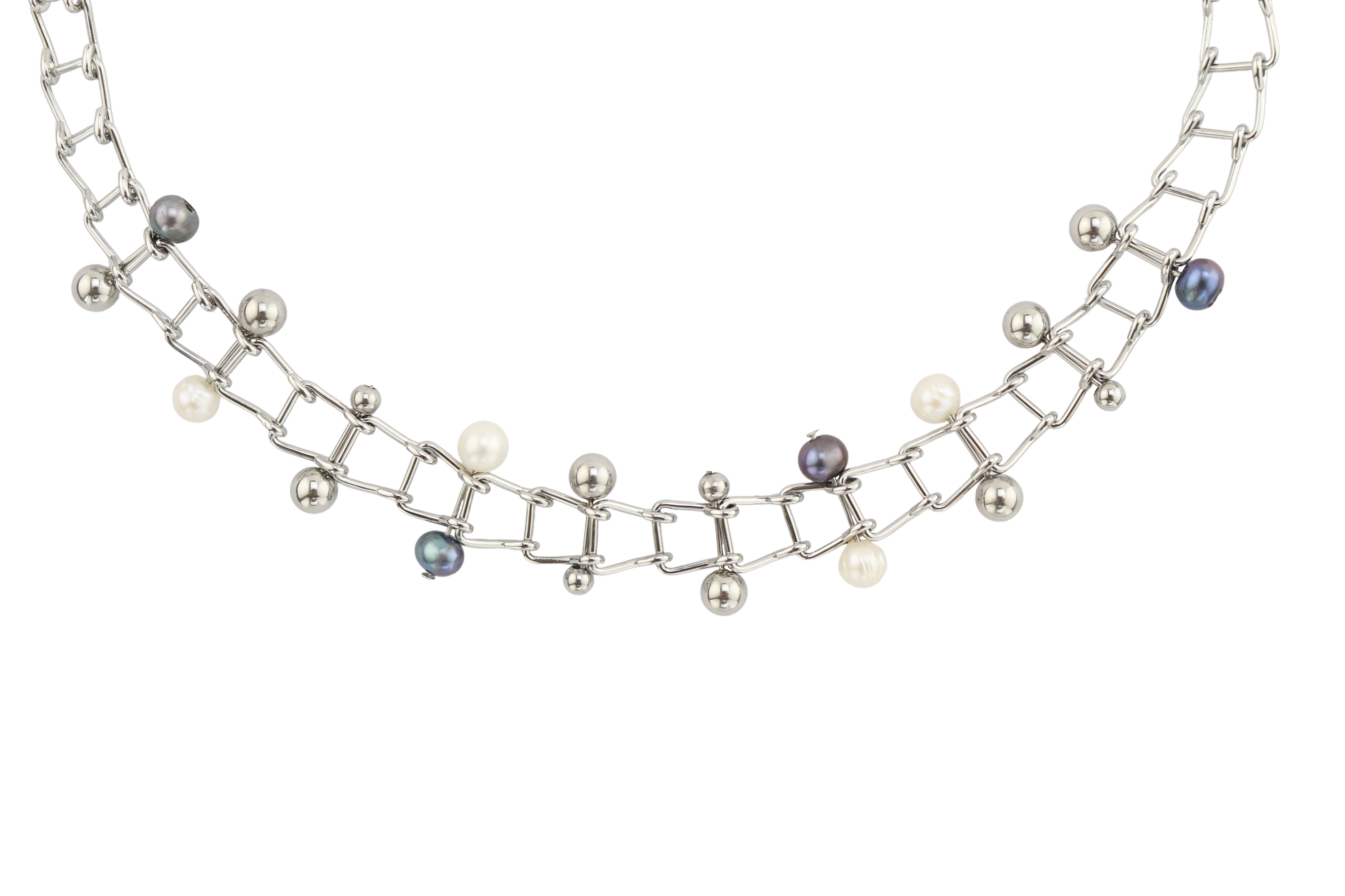 Stainless Steel and Mixed Pearl Necklace