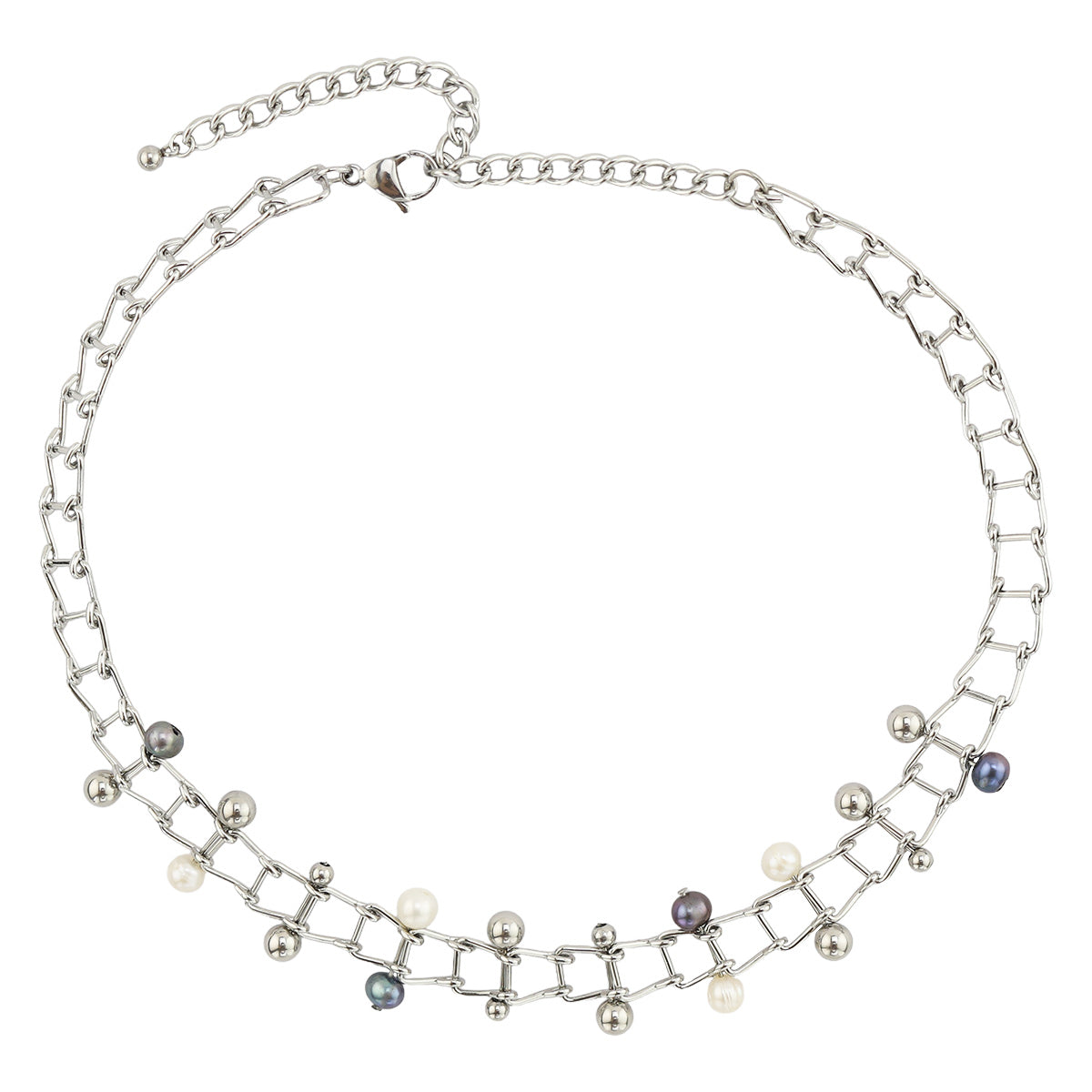 Stainless Steel and Mixed Pearl Necklace