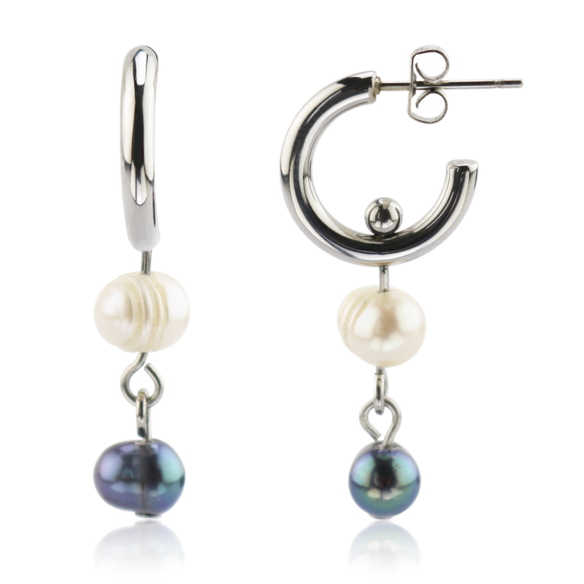 Two-Tone Pearl Hoop and Dangle Earrings