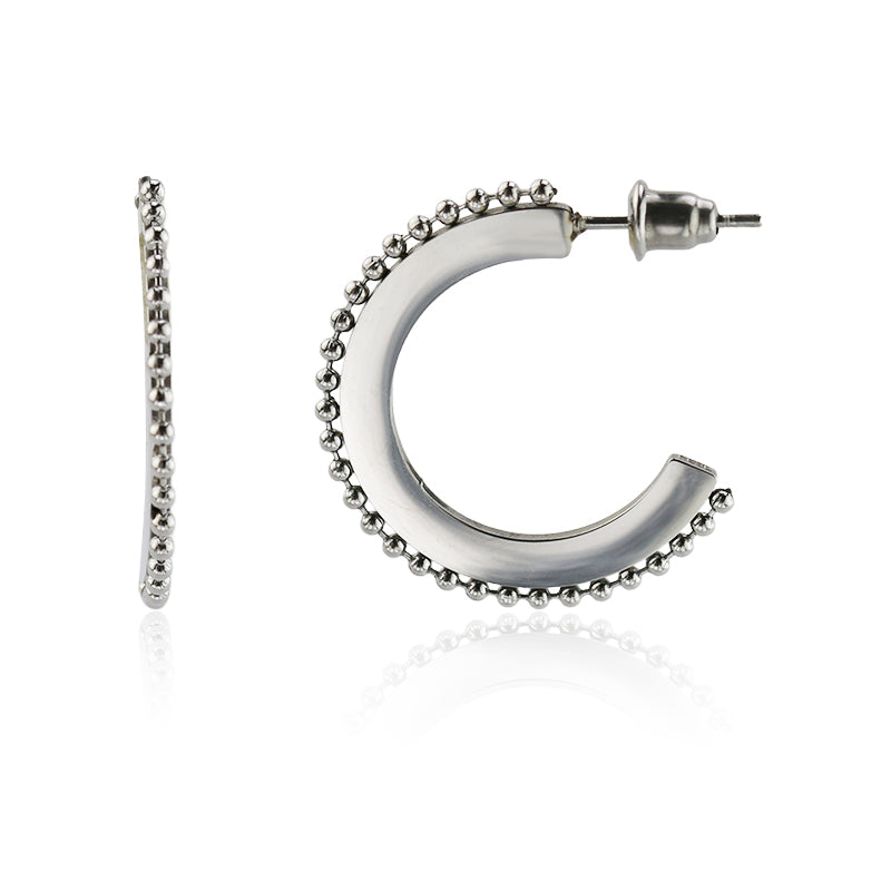 Hoop Earring with Stainless Steel Beads Along Edge