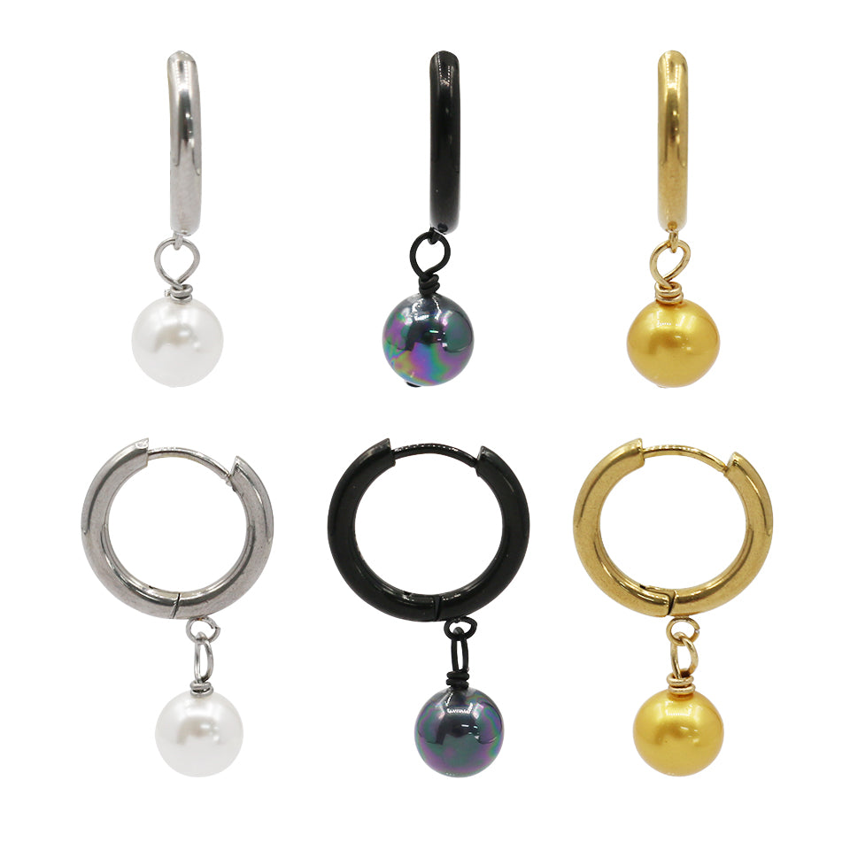 Glass Pearl Drop Earring Set in Stainless Steel