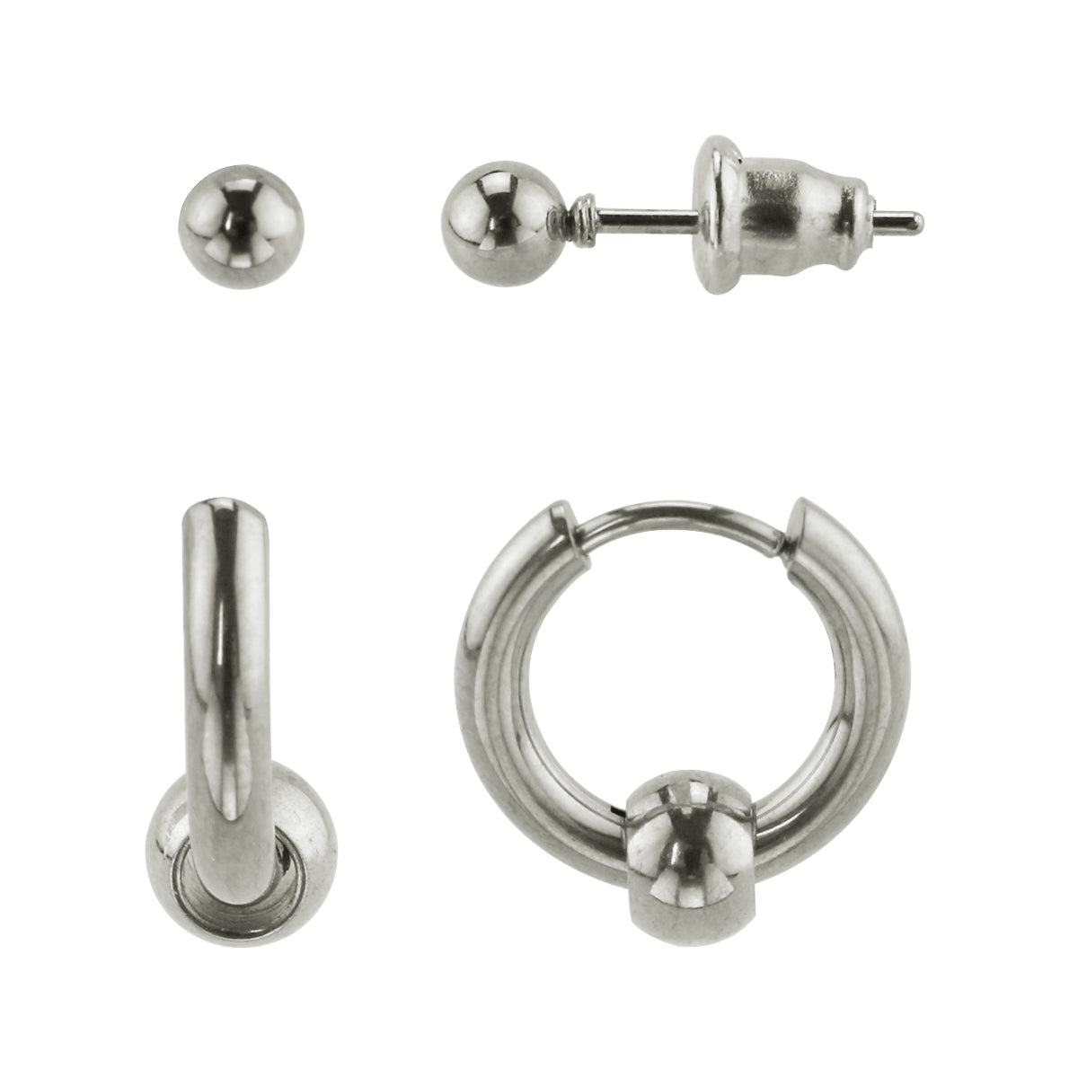 Stainless Steel Earring Set: Huggie and Stud