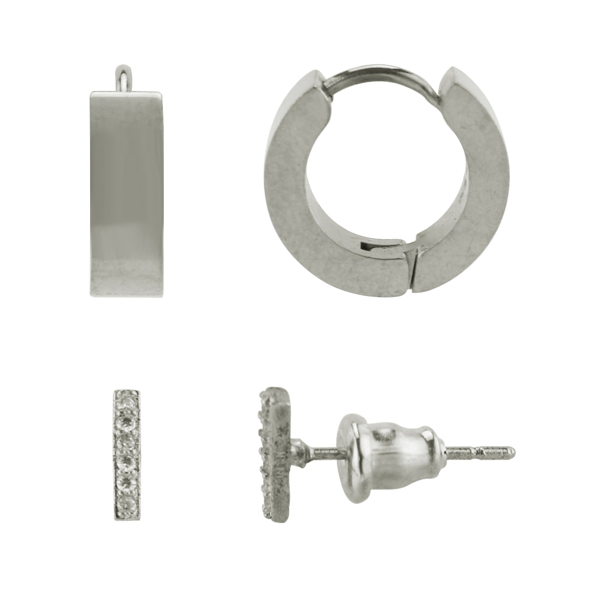 Set of 2 Pairs of Earrings: Hoop and CZ Stud