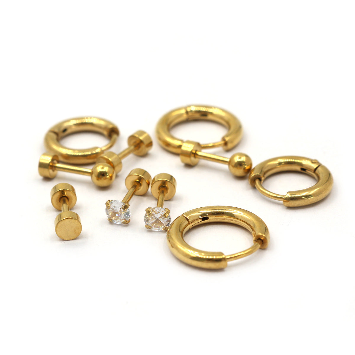 Set of 5 Screwback Earrings 18k Gold Plated: Hoops and Studs