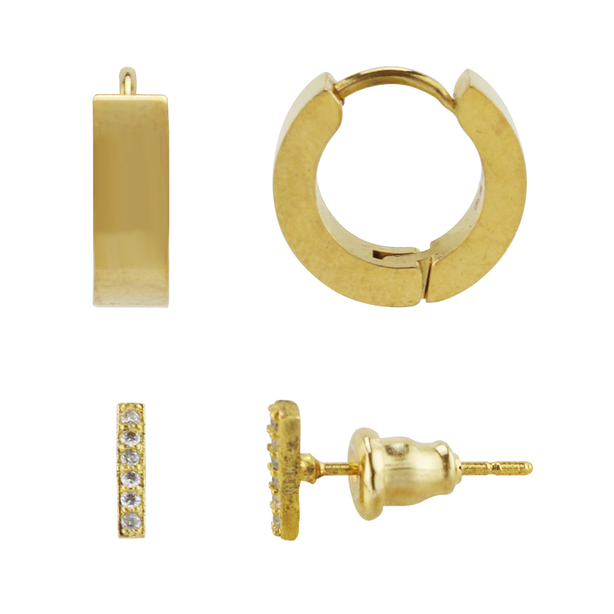 Set of 2 Pairs of Earrings: Hoop and CZ Stud