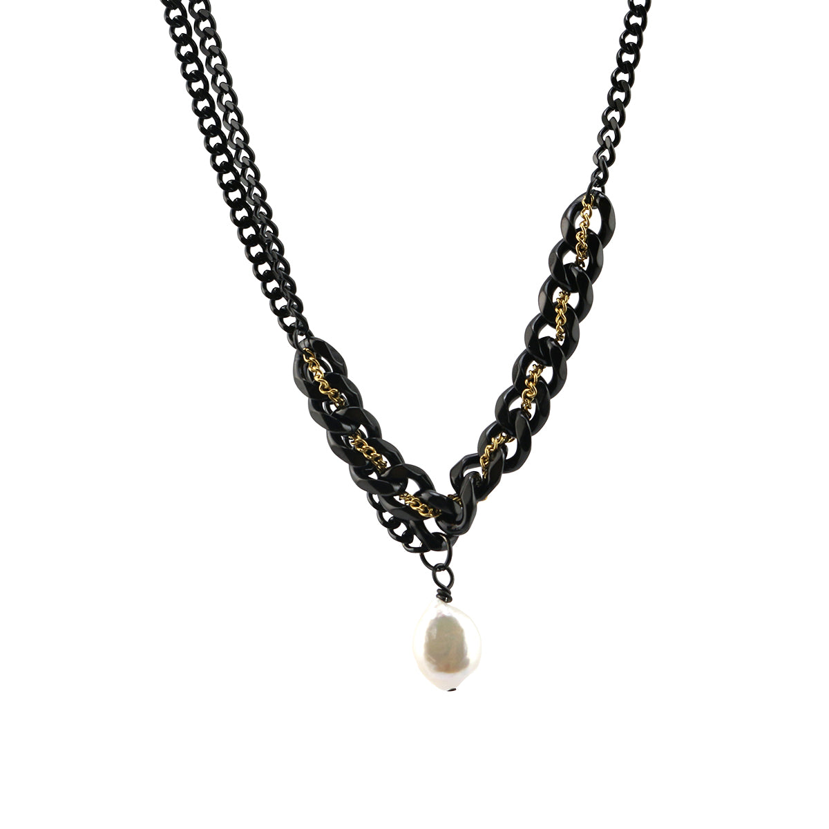 Pearl and Stainless Steel Chain Necklace