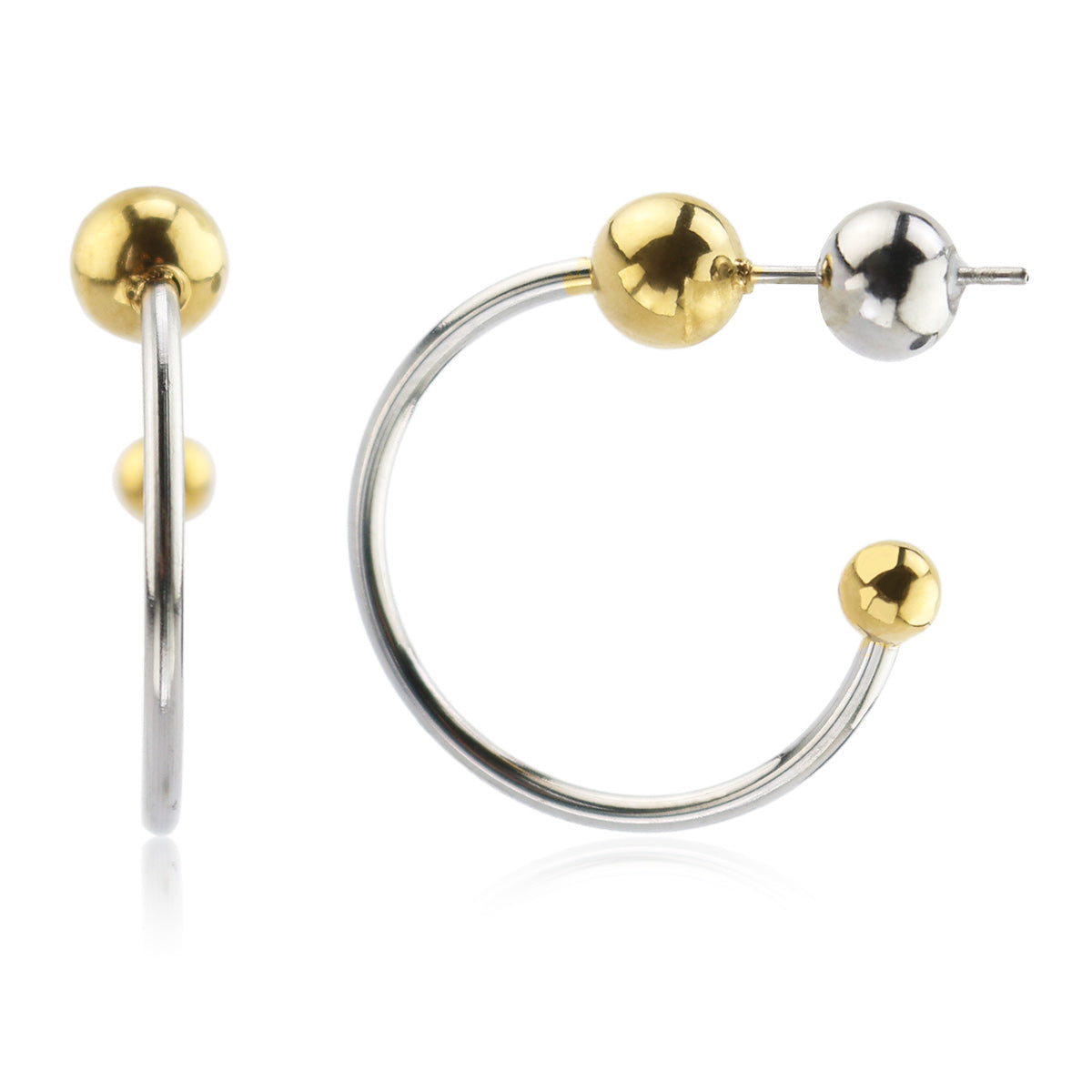 Stainless Steel Two-Tone Bead and Hoop Earrings