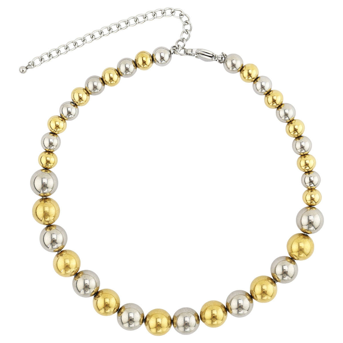Stainless Steel Two-Tone Beaded Necklace
