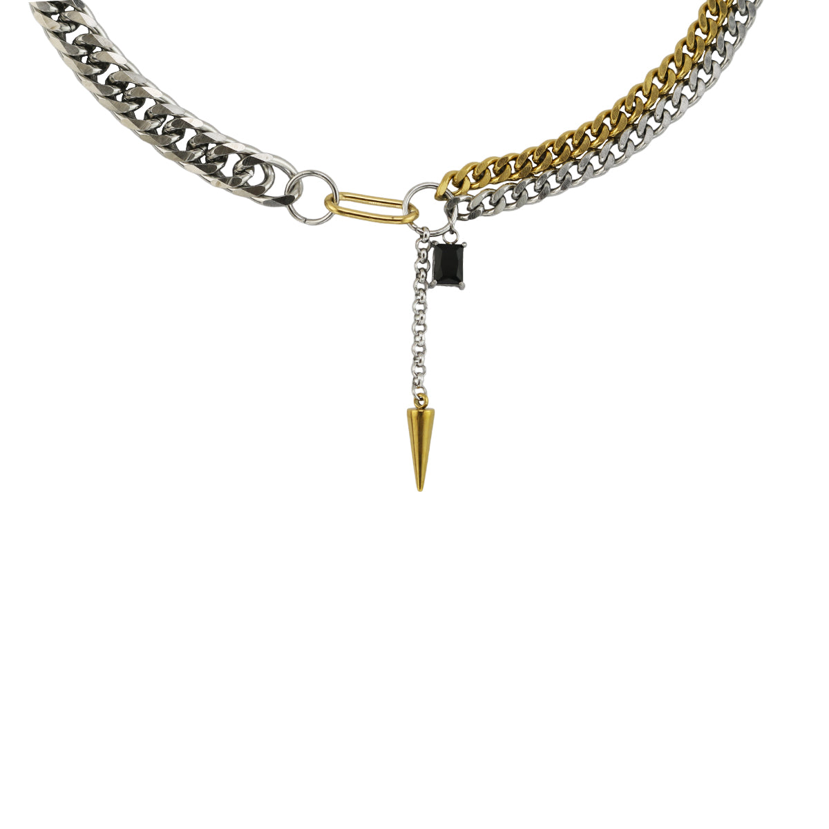 Mixed Metal and Spike Dangle Necklace in Stainless Steel