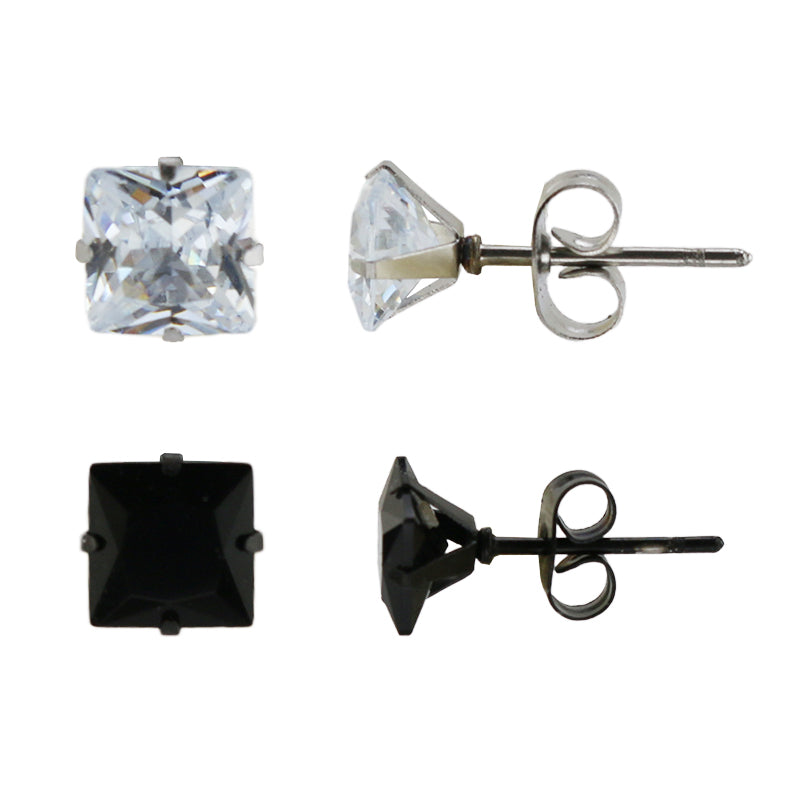 7mm Crystal Stud Earring Set in Stainless Steel