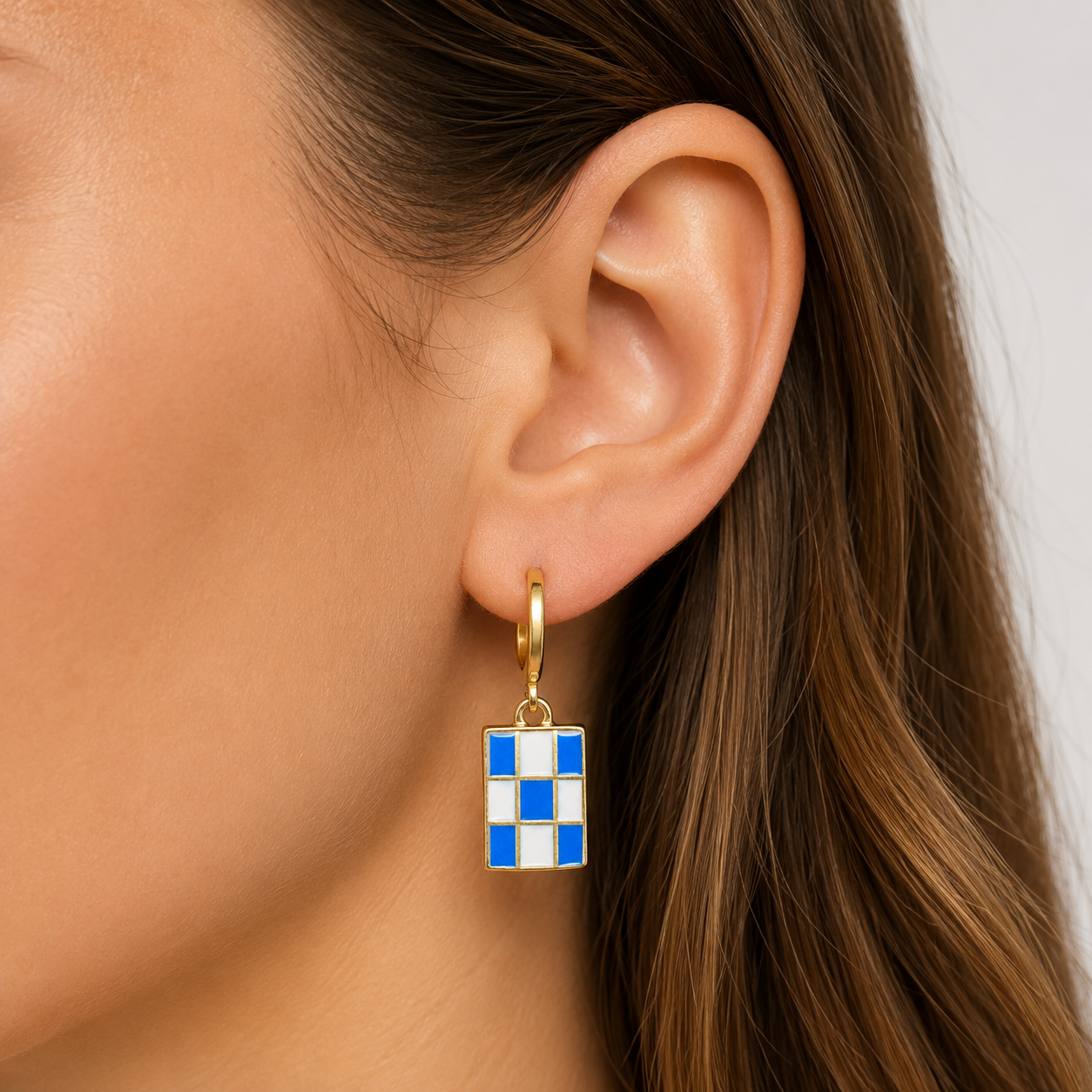 Bay Enamel Checker Earrings