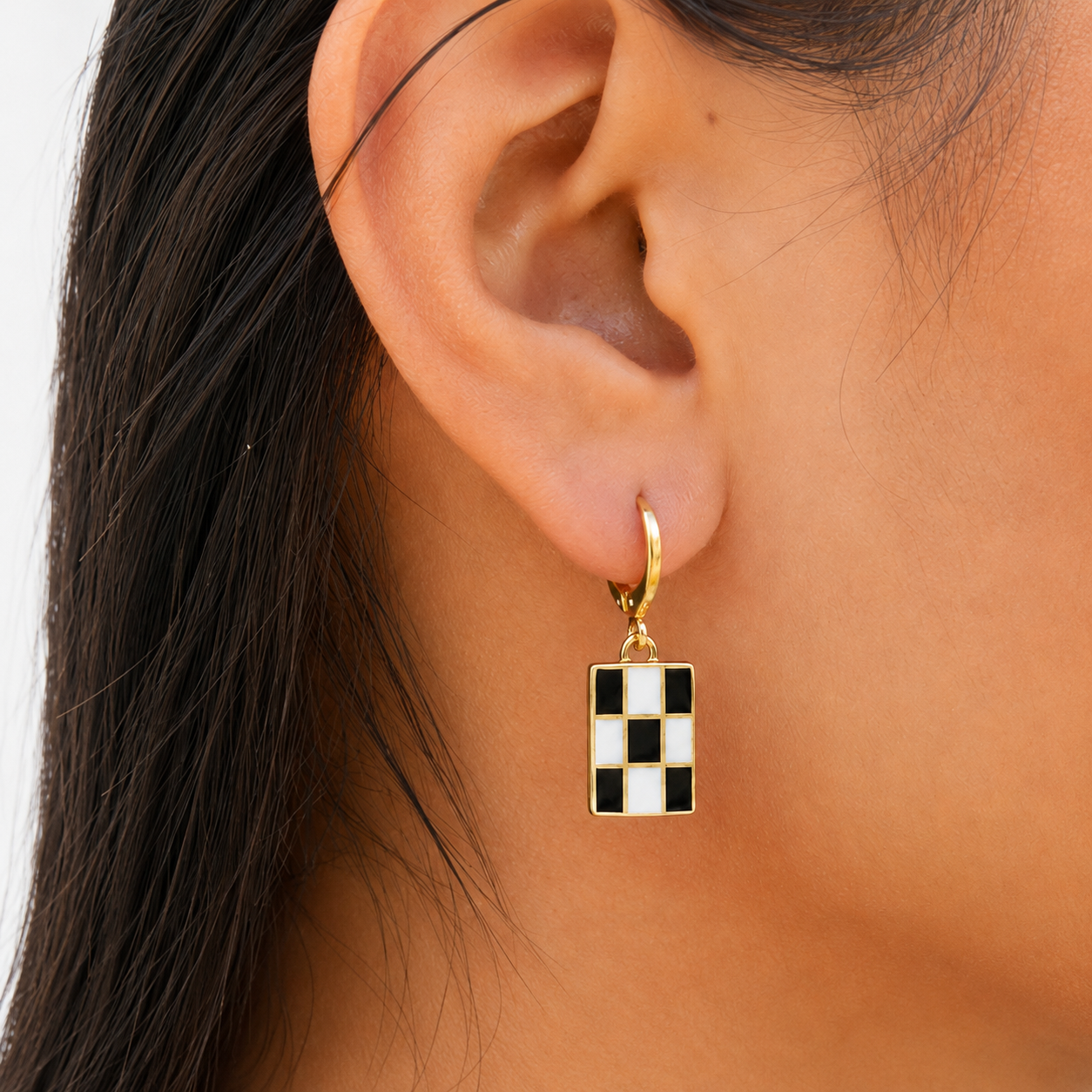 Bay Enamel Checker Earrings
