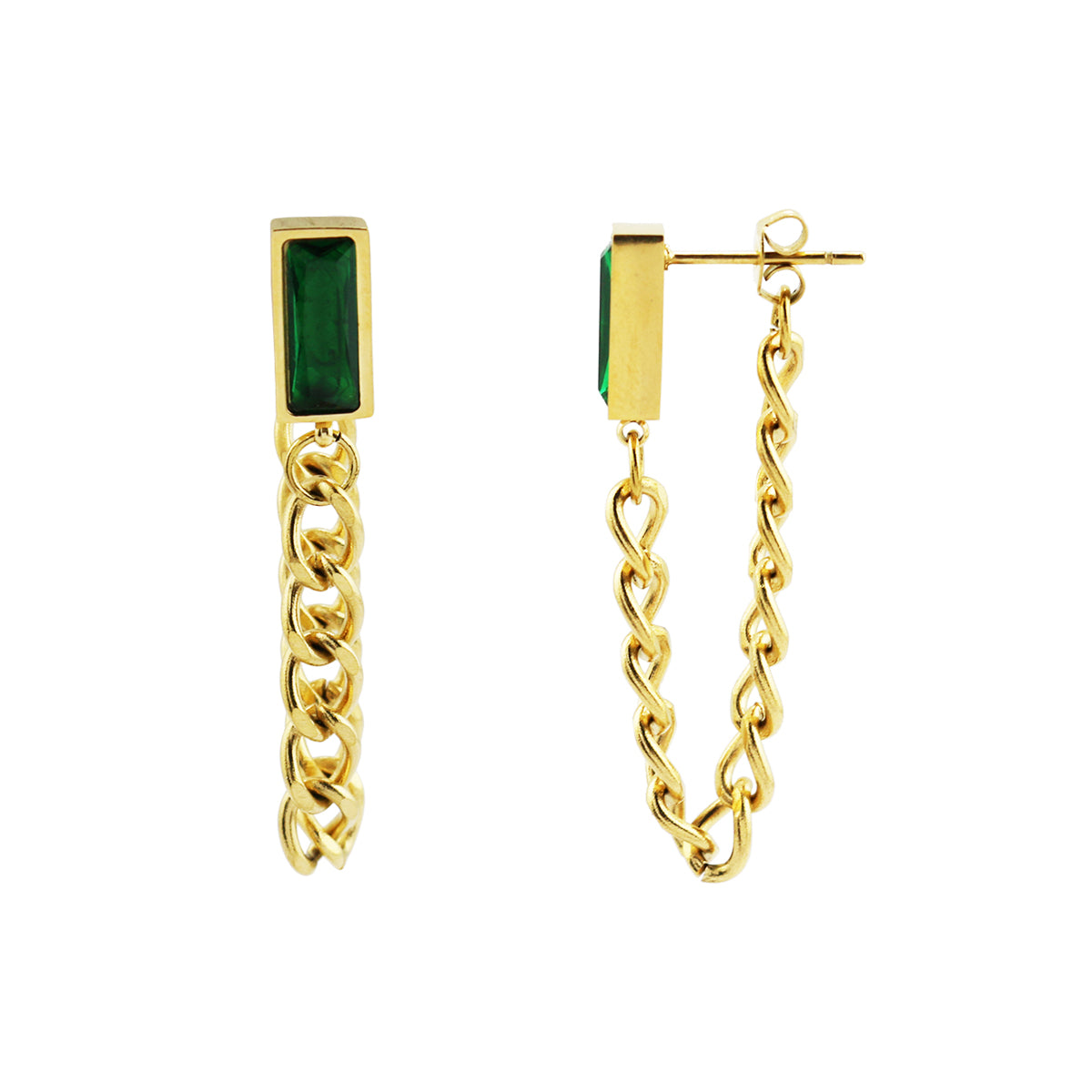 Stainless Steel Chain and Gemstone Earrings