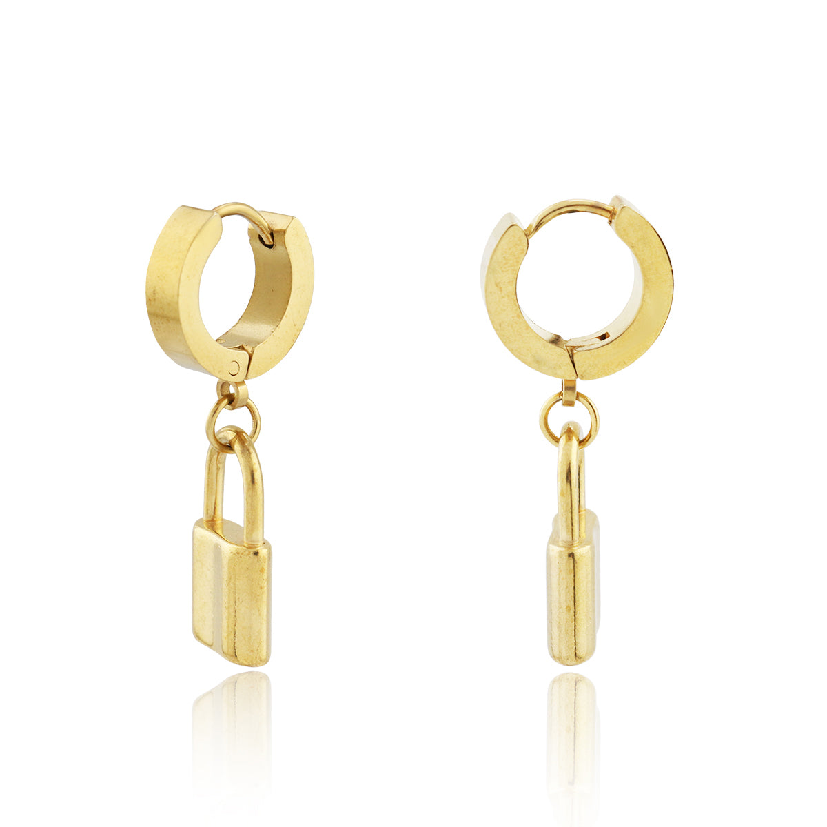Lock Charm Dangle Huggie Earrings