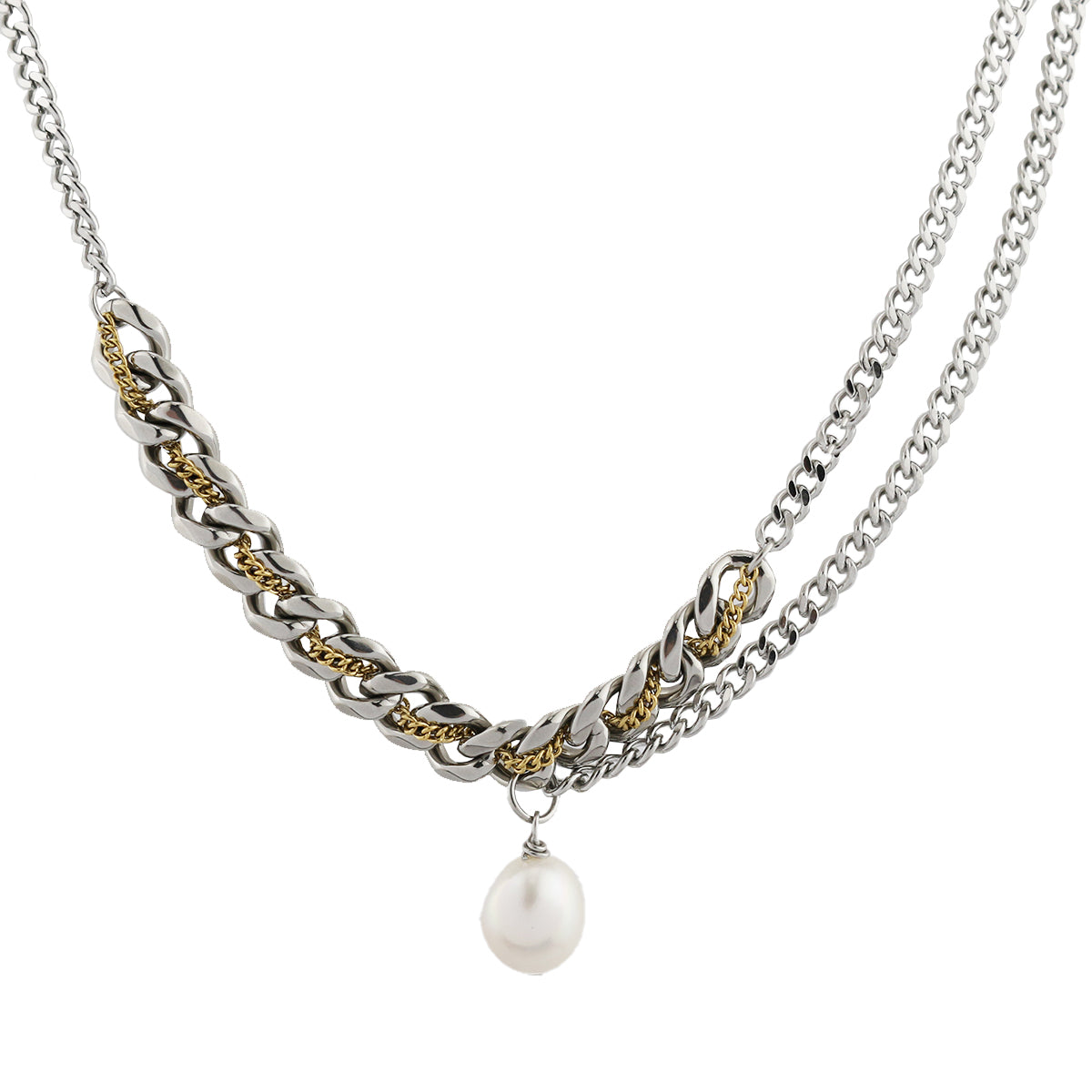 Pearl and Stainless Steel Chain Necklace