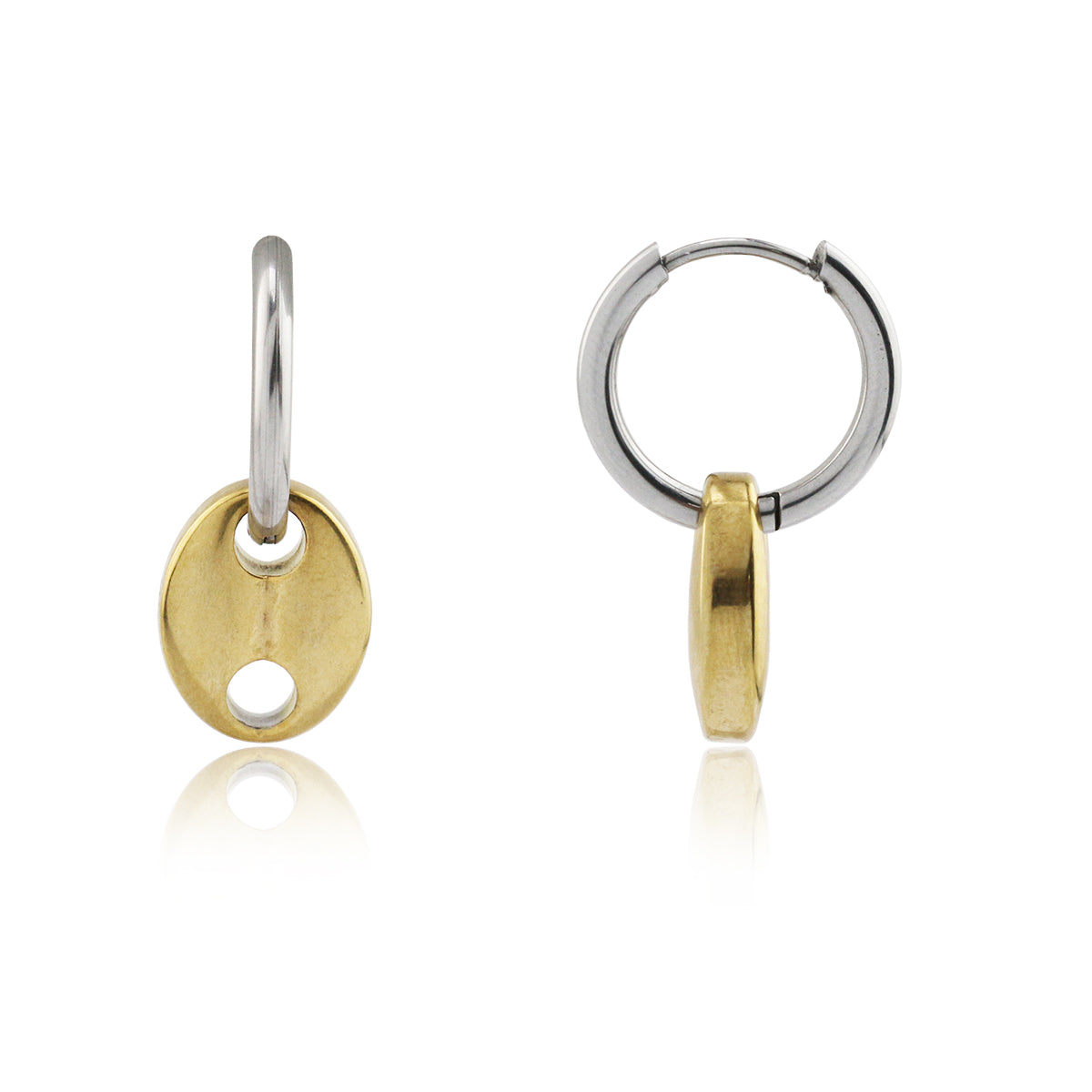 Two-Tone Coffee Bean Earring in Stainless Steel