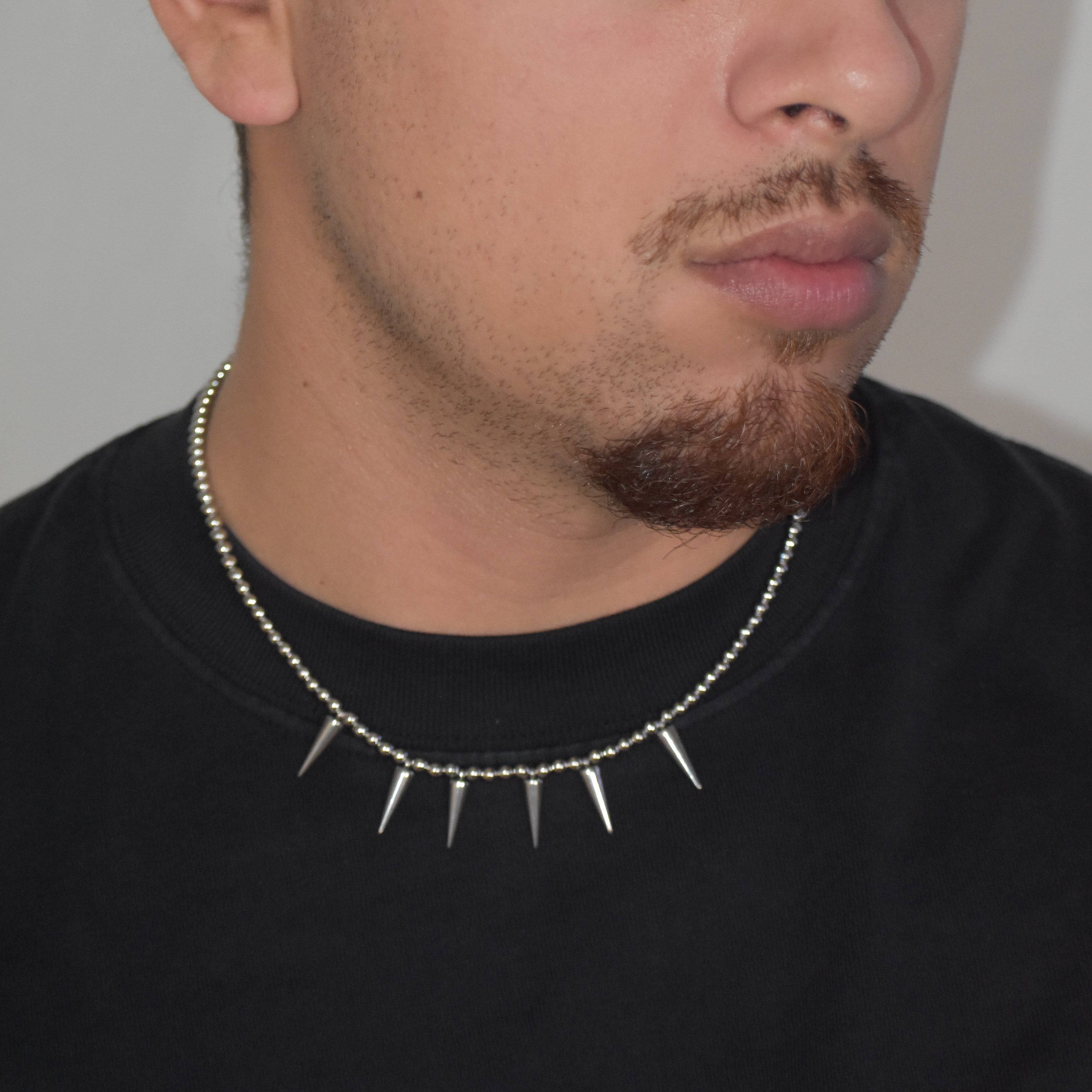 Glass or Stainless Steel Beaded Necklace with Spikes