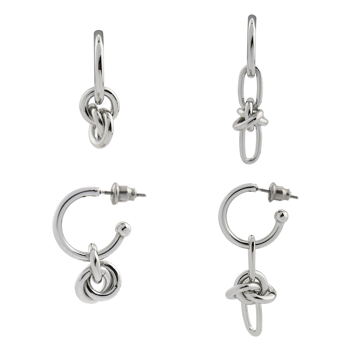 Knot and Chain Mismatch Earrings in Stainless Steel