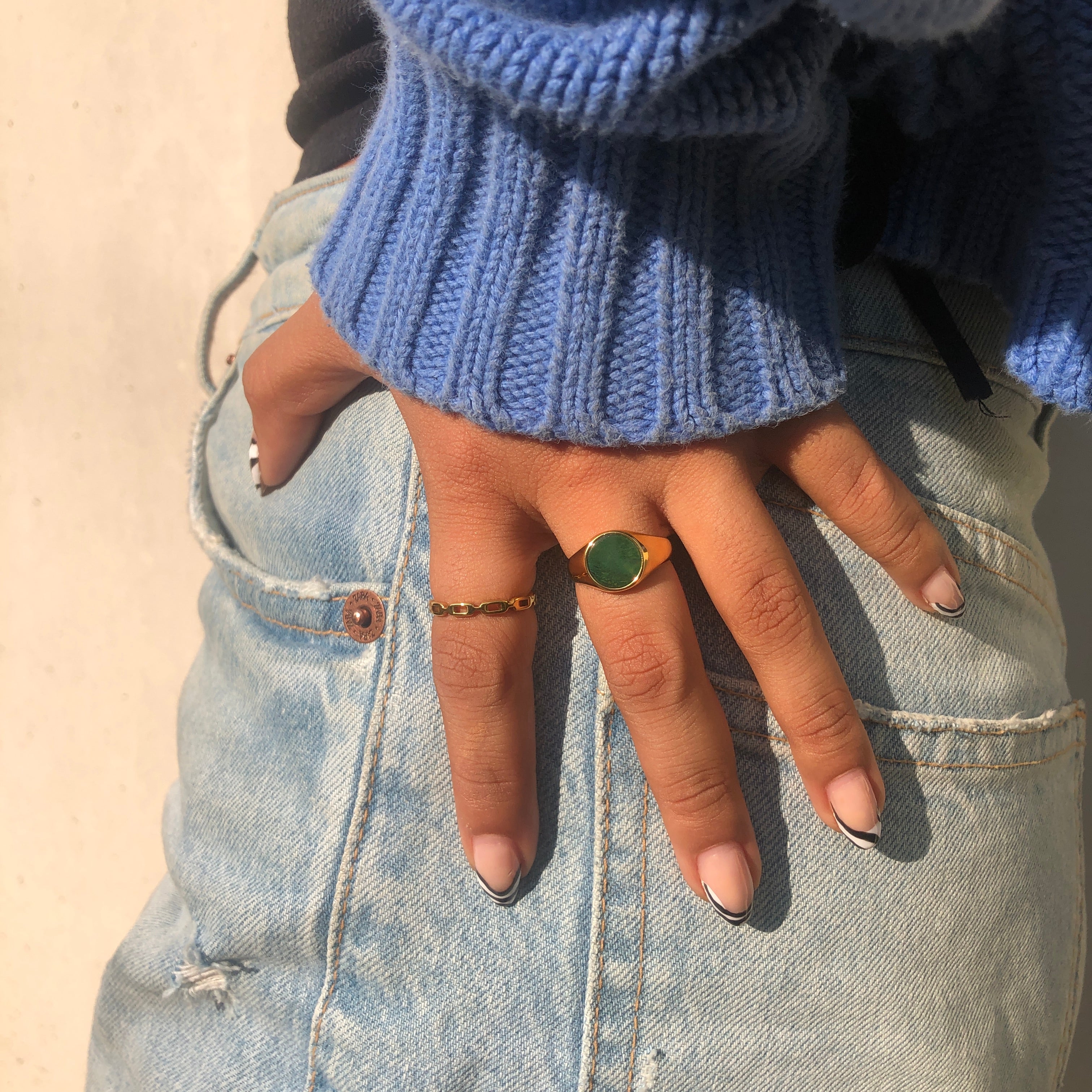 Stainless Steel and Genuine Stone Ring