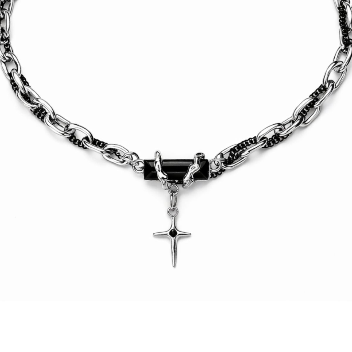BLACK CROSS LINK NECKLACE