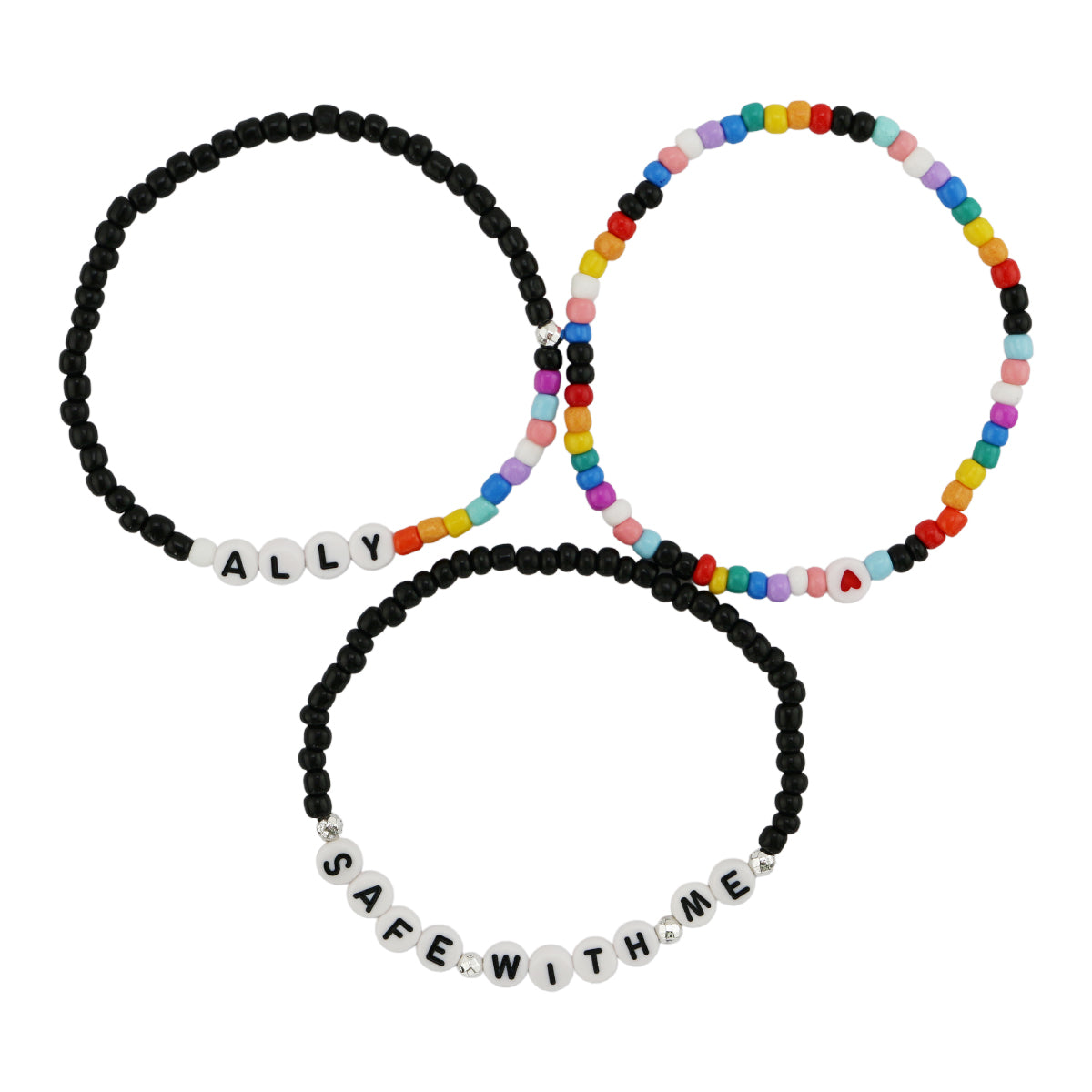3-Piece Rainbow Beaded Stretch Bracelet Set – Ally & Safe With Me