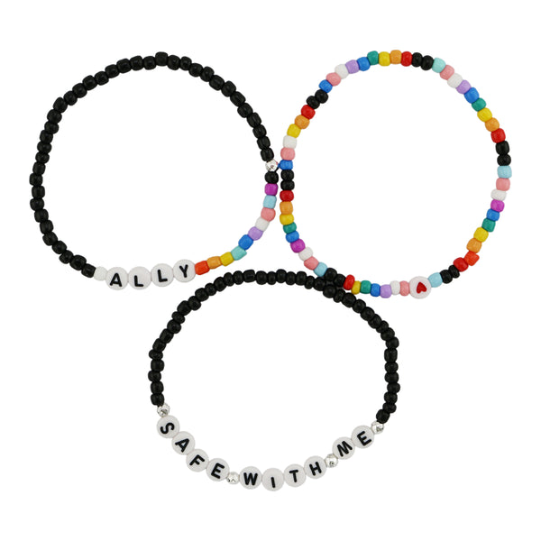 3-Piece Rainbow Beaded Stretch Bracelet Set – Ally & Safe With Me