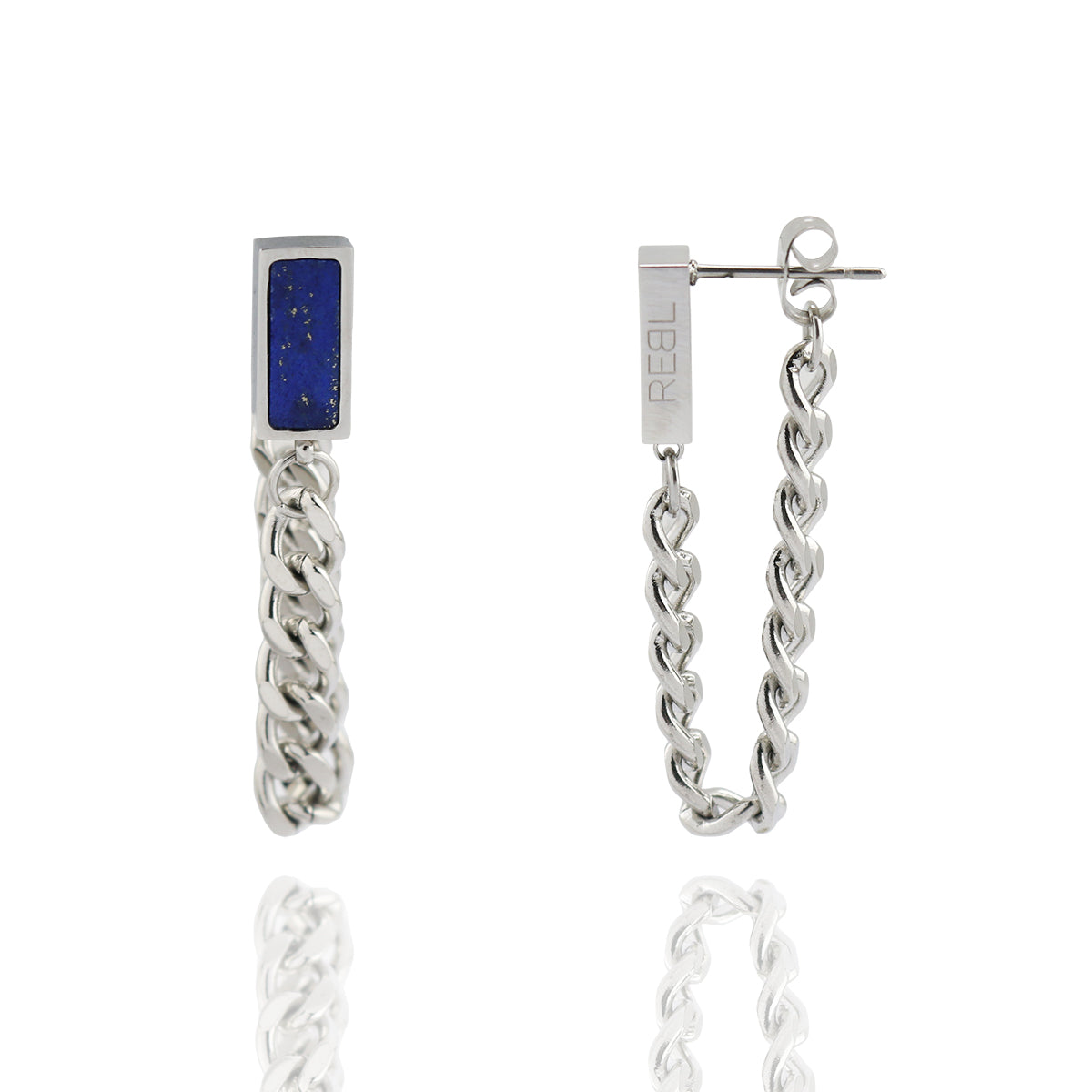 Stainless Steel and Genuine Stone Loop Chain Earrings