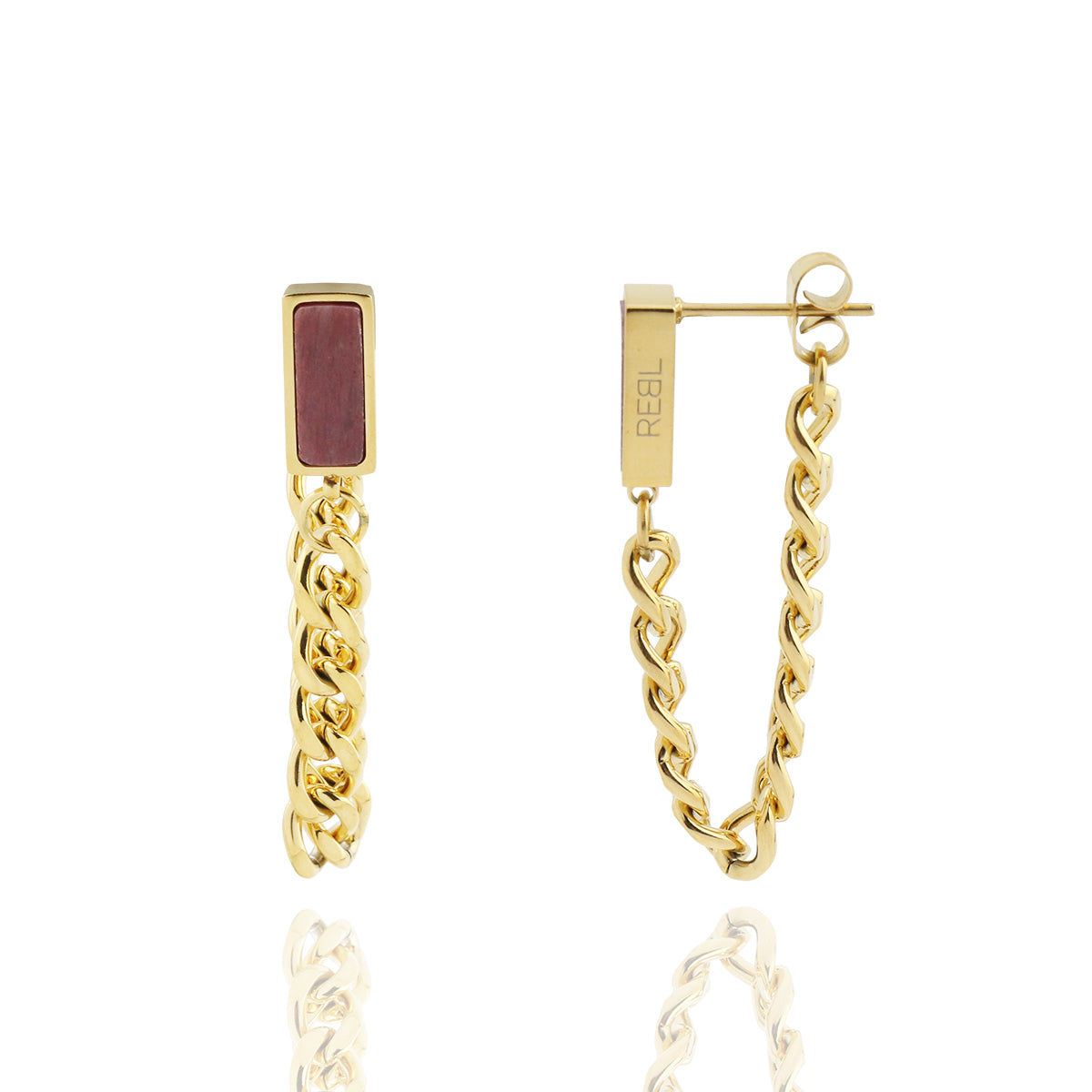 Stainless Steel and Genuine Stone Loop Chain Earrings
