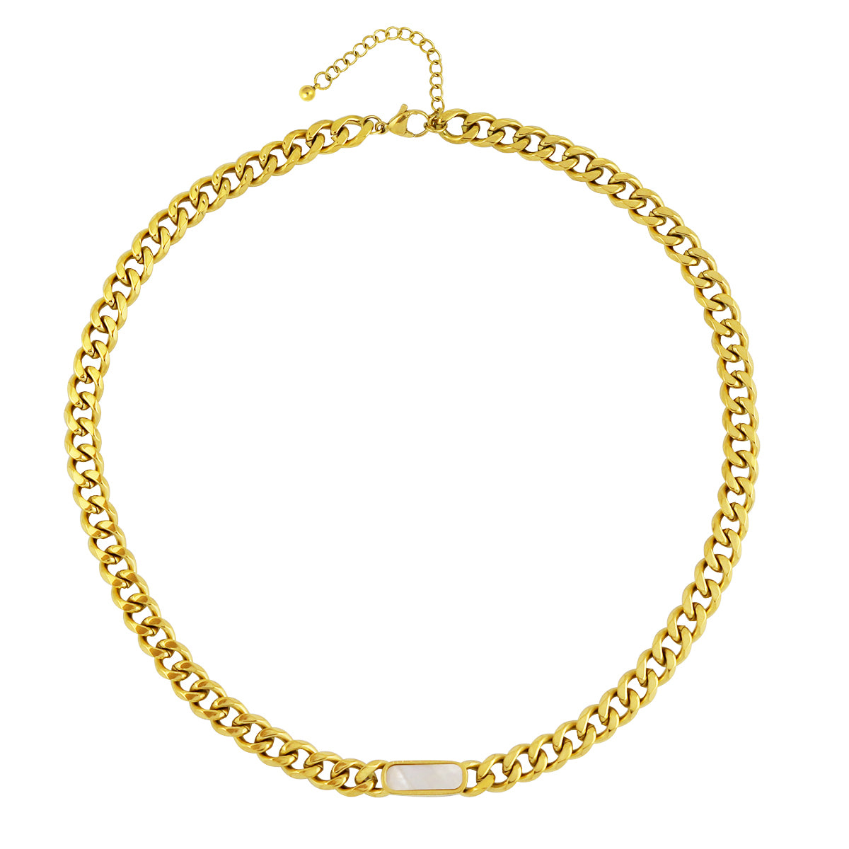 Gold Inlay Mother of Pearl Stainless Steel Necklace