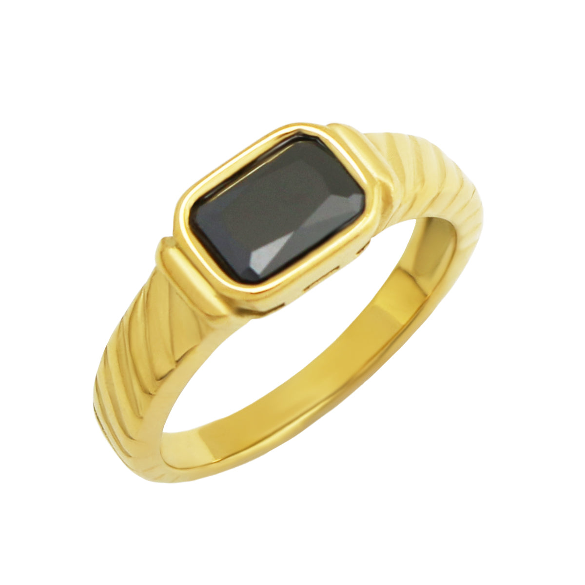 Gold-Plated Taper Ring with Black Glass - Size 8