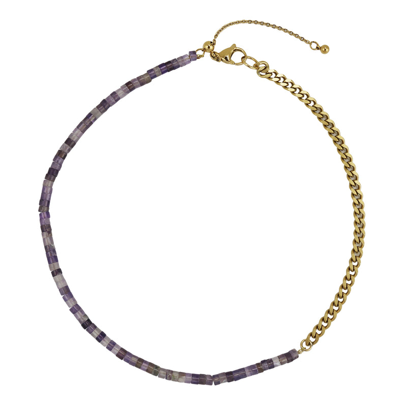Genuine Stone Bead and Stainless Steel Chain Necklace