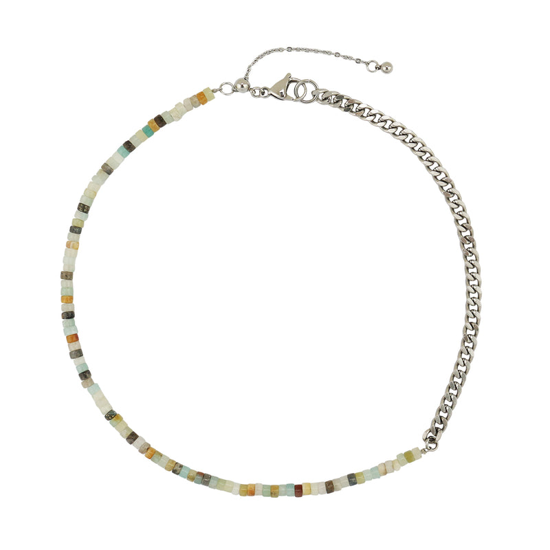 Genuine Stone Bead and Stainless Steel Chain Necklace