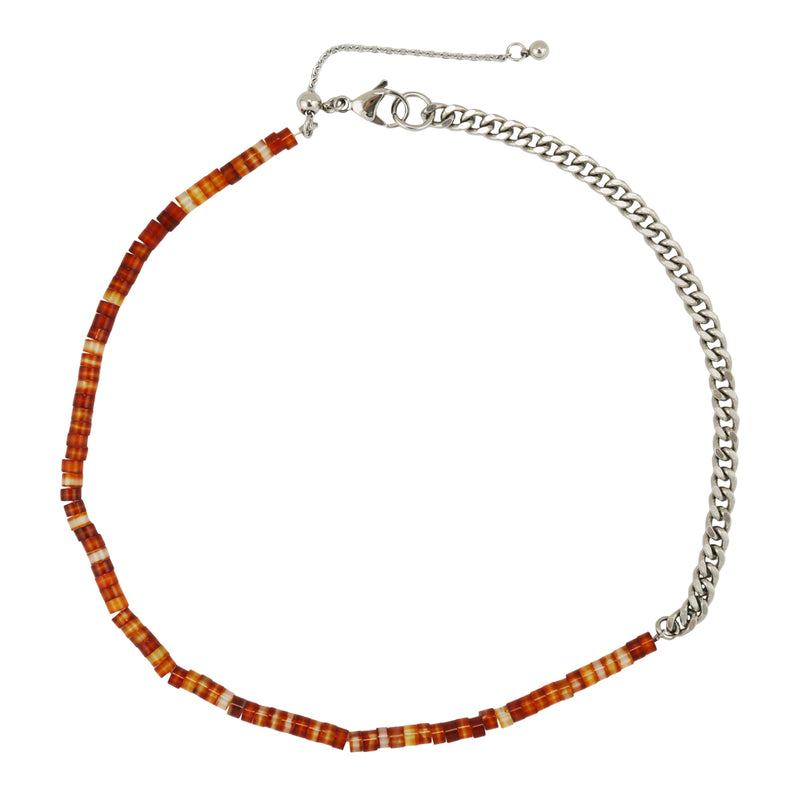Genuine Stone Bead and Stainless Steel Chain Necklace
