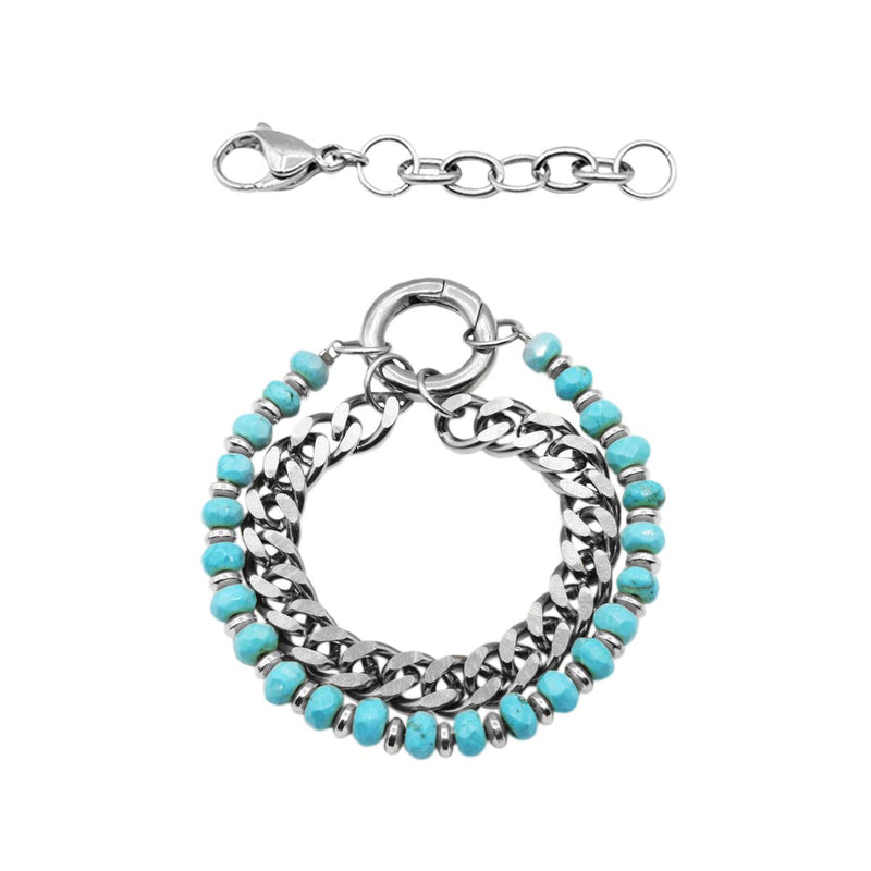 Genuine Stone and Stainless Steel Chain Bracelet